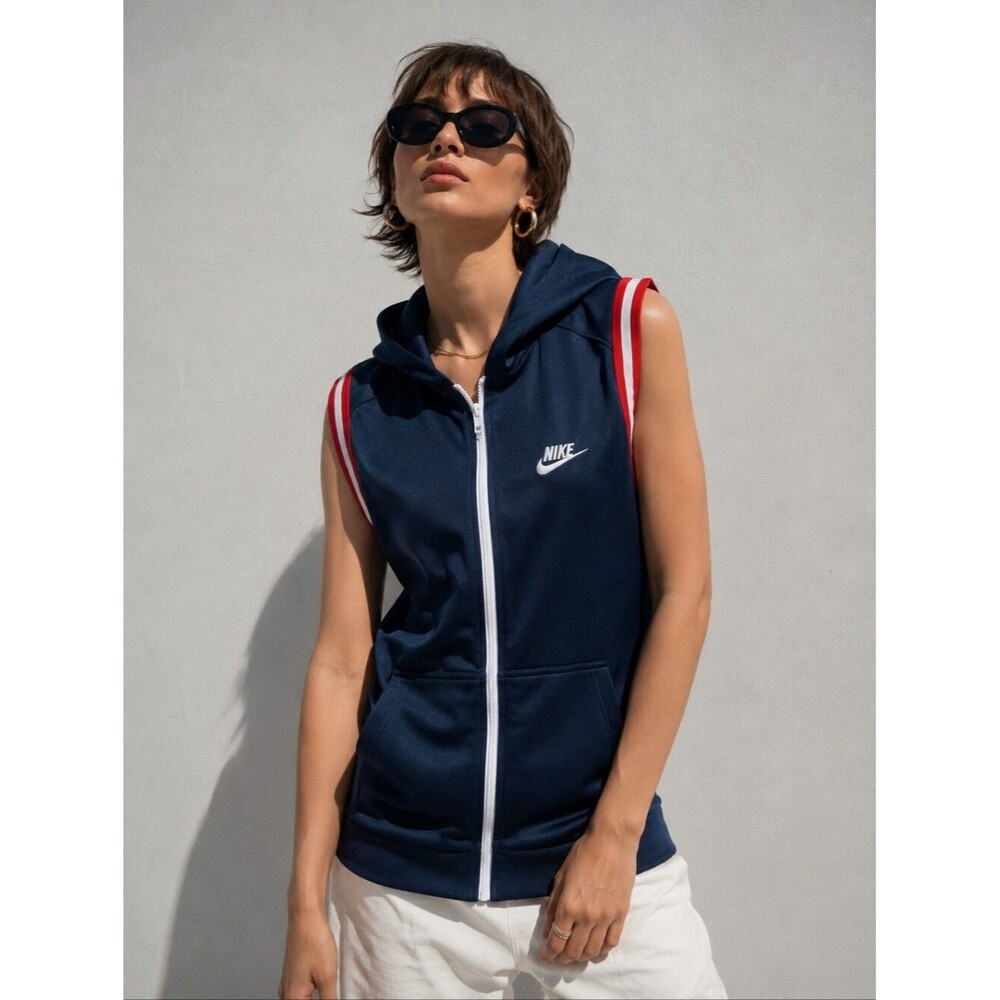 Nike Women's Size Large Sleeveless Hoodie Zip Closure Kangaroo Pockets Navy